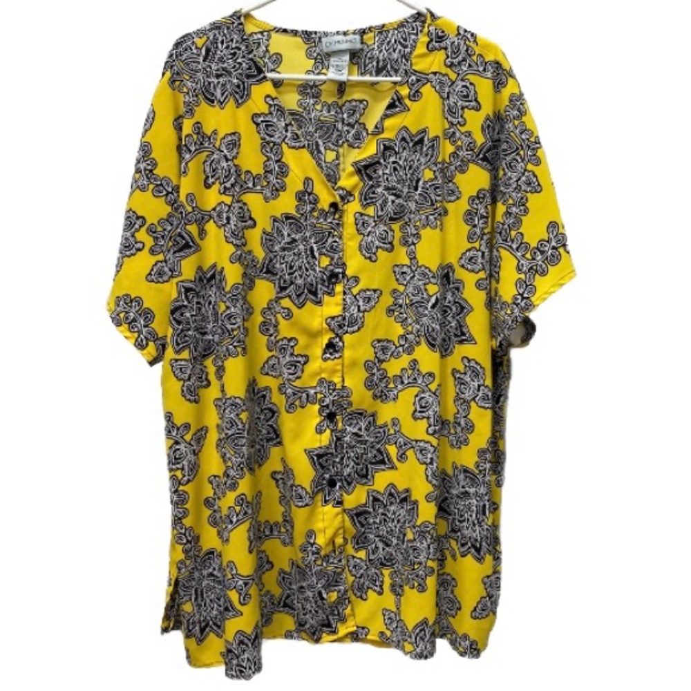 Boho size 2X womens plus size shirt yellow black button short sleeve